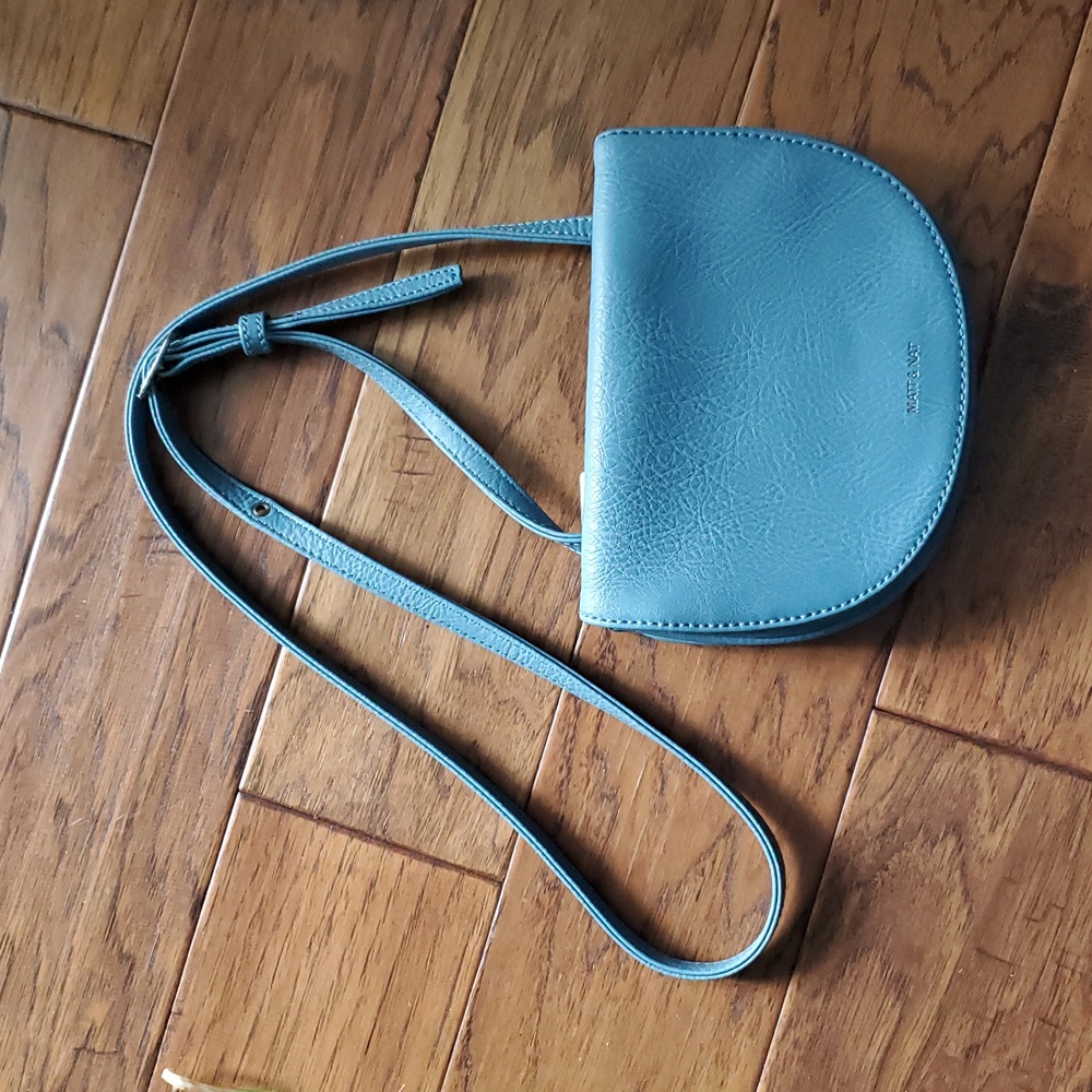 Matt & Nat Blue Vegan Leather Opia Oval Half Moon Adjustable Crossbody Bag